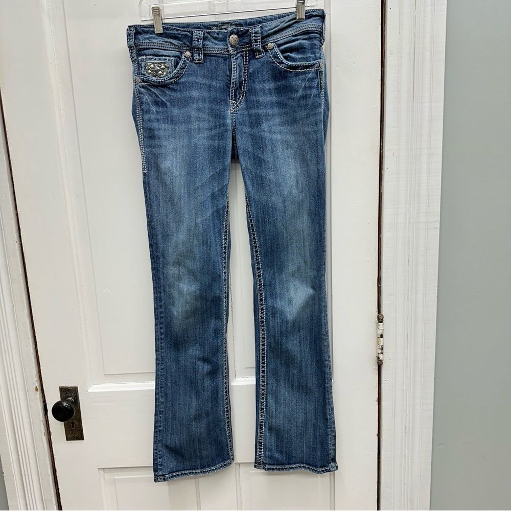 Silver‎ Suki Flap 17" thick stitch denim jeans women's 28 x 31